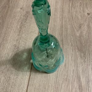 Fenton Light Green Glass Opalescent Bell.  Bows & Drape. Diamond Optic Bell.